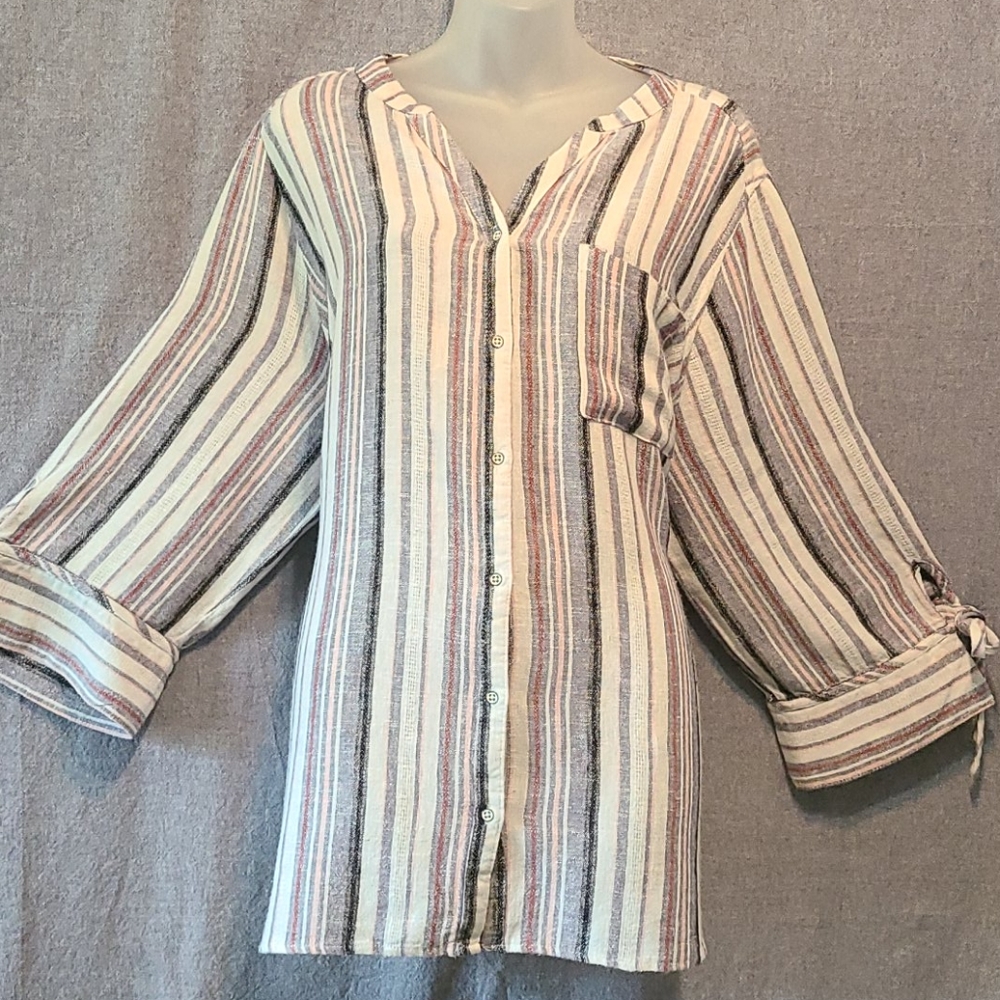 Cato Sportswear Button Up, V-Neck Tunic Spring Awake-Ivory Breeze (22/24) NWT